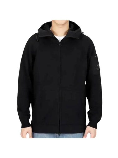 Cotton Mixed Knit Hooded Jacket Black - CP COMPANY - BALAAN 1