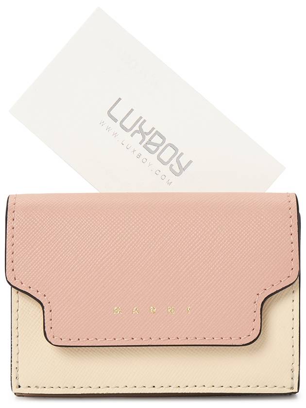 Saffiano Color Block Tri-Fold Half Wallet Pink - MARNI - BALAAN 9