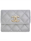 Golden CC Logo Flap Caviar Card Wallet Light Gray - CHANEL - BALAAN 1