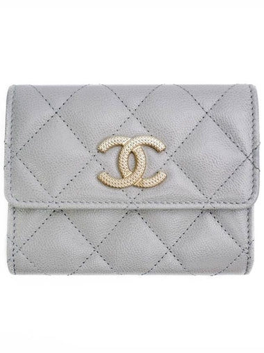 CC Logo Flap Caviar Leather Card Wallet Light Grey - CHANEL - BALAAN 1