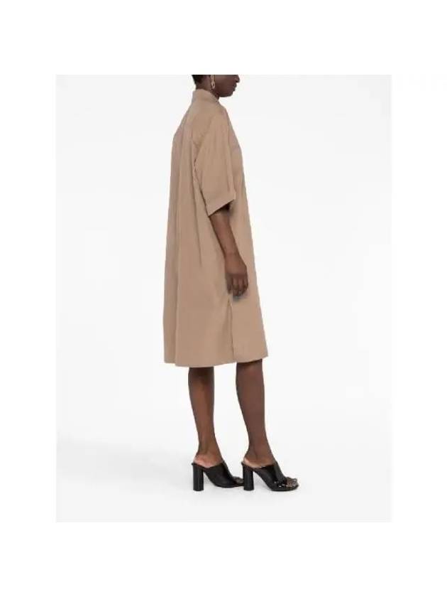 Zipper Pocket Belted Cotton Shirt Midi Dress Brown - FENDI - BALAAN 5