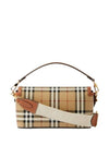 Women's Check Leather Top Handle Shoulder Bag Beige - BURBERRY - BALAAN 3