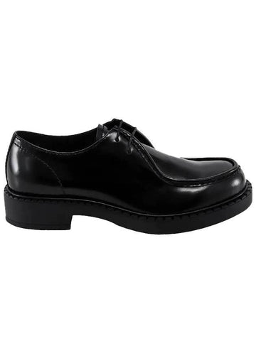 Brushed Lace Up Loafers Black - PRADA - BALAAN.