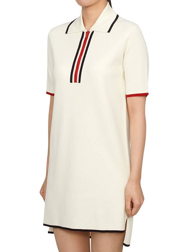 Milano Stitch Zip-Up Polo Short Dress White - THOM BROWNE - BALAAN 3