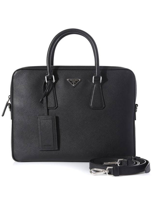 Triangle Logo Saffiano Leather Brief Case Black - PRADA - BALAAN 2