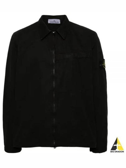 Organic Cotton Shirt Zip Up Jacket Black - STONE ISLAND - BALAAN 2