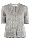 Cable Pointelle Striped Donegal Wool Short Sleeve Cardigan Light Grey - THOM BROWNE - BALAAN 2