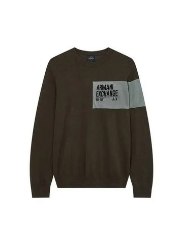 Men s color combination logo patch crew neck knit green - ARMANI EXCHANGE - BALAAN 1