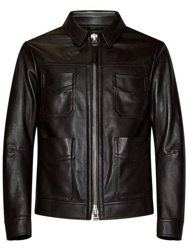 Zip Up Leather Jacket Brown - TOM FORD - BALAAN 1