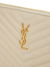 YSL Monogram Quilted Leather Strap New Medium Clutch Bag Cream - SAINT LAURENT - BALAAN 3