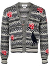 V Neck Rose Raven Wool Mohair Cardigan - THOM BROWNE - BALAAN 1