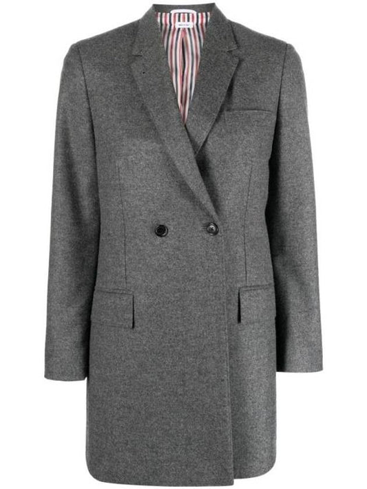 Women's Flannel Sports Wool Double Coat Medium Gray - THOM BROWNE - BALAAN 1