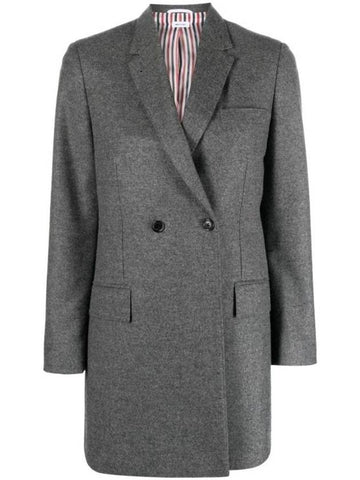 Women's Flannel Sports Wool Double Coat Medium Grey - THOM BROWNE - BALAAN 1