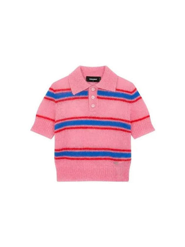 Women s Hairy Striped Polo Knit Pink - DSQUARED2 - BALAAN 1