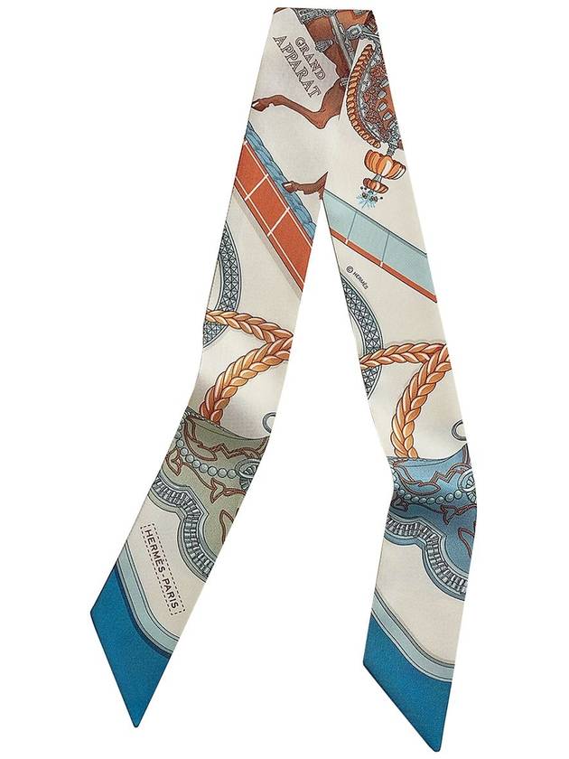 Grand Apparat Twilly Silk Scarf Creme Blue Terracotta - HERMES - BALAAN 2