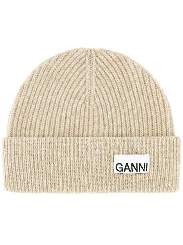 Women's Logo Wool Beanie Sand Beige - GANNI - BALAAN 2