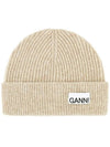 Women's Logo Wool Beanie Sand Beige - GANNI - BALAAN 3