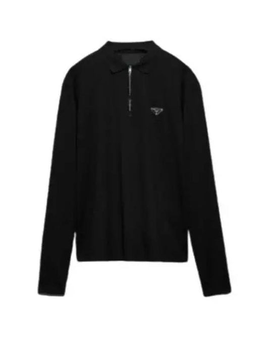 Triangle Logo Long Sleeve Polo Shirt Black - PRADA - BALAAN 2