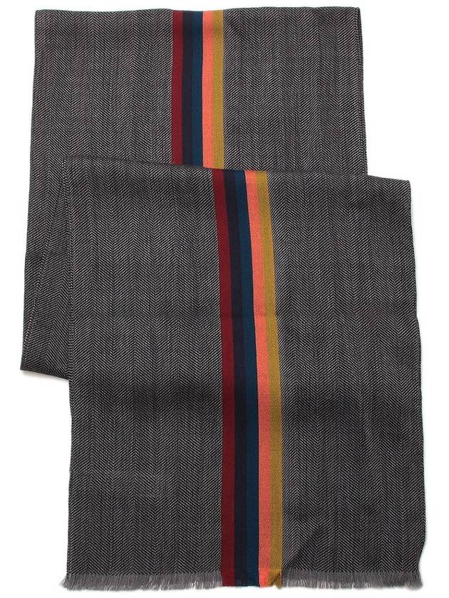 Striped Fringe Wool Silk Muffler Khaki - PAUL SMITH - BALAAN 2