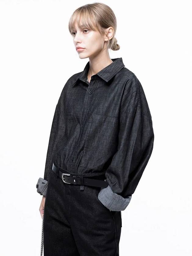 For Women W243SH02BK Oversized String Denim Shirt Black Indigo - CHANCE'S NOI - BALAAN 2