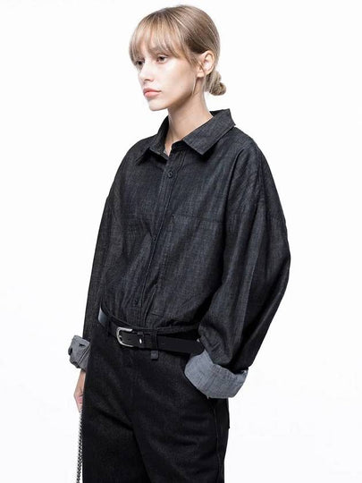 For Women W243SH02BK Oversized String Denim Shirt Black Indigo - CHANCE'S NOI - BALAAN 2