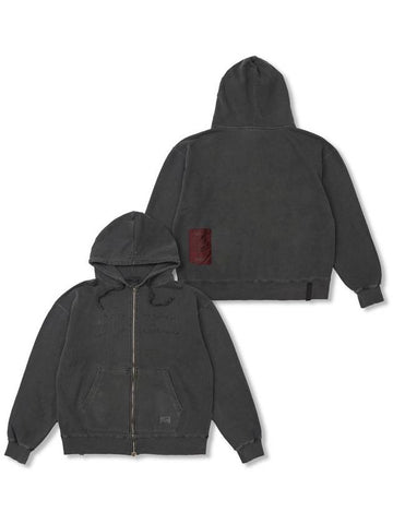 Applique STGM Pigment Washed Oversized Zip up Hoodie Charcoal - STIGMA - BALAAN 1