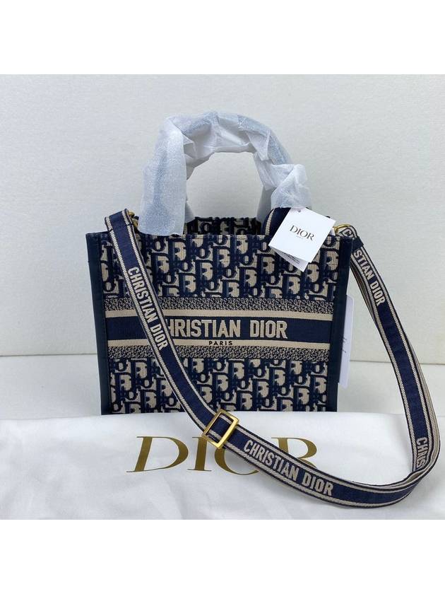 Small Book Tote Blue  Oblique Embroidery Calf Skin - DIOR - BALAAN 2