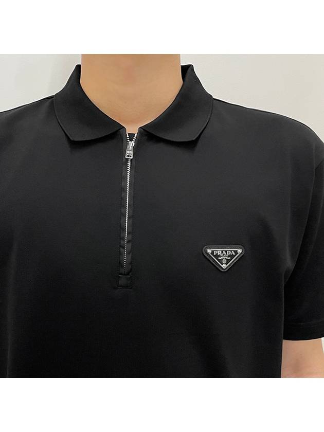 Pique Re-Nylon Details Polo Shirt Black - PRADA - BALAAN 7