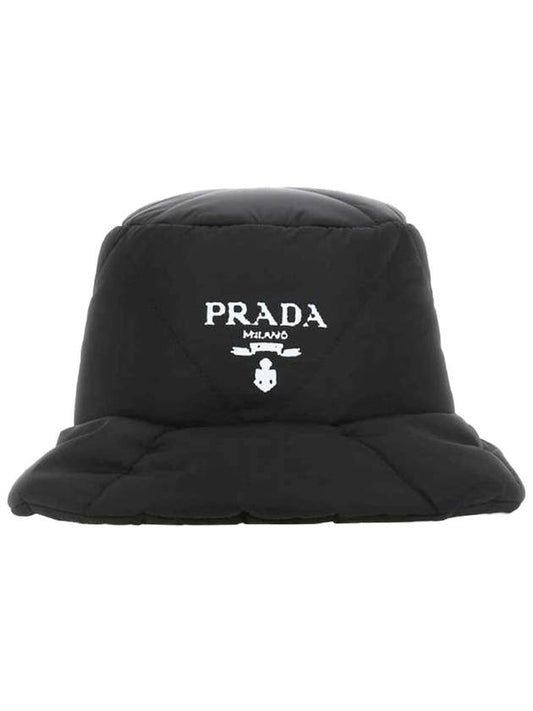 logo re-nylon padded bucket hat black - PRADA - BALAAN.