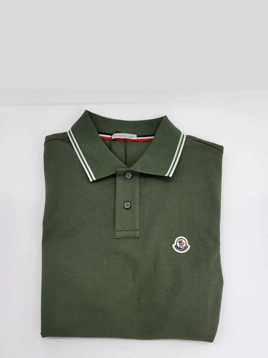 Logo Patch Short Sleeve PK Shirt Chive - MONCLER - BALAAN.