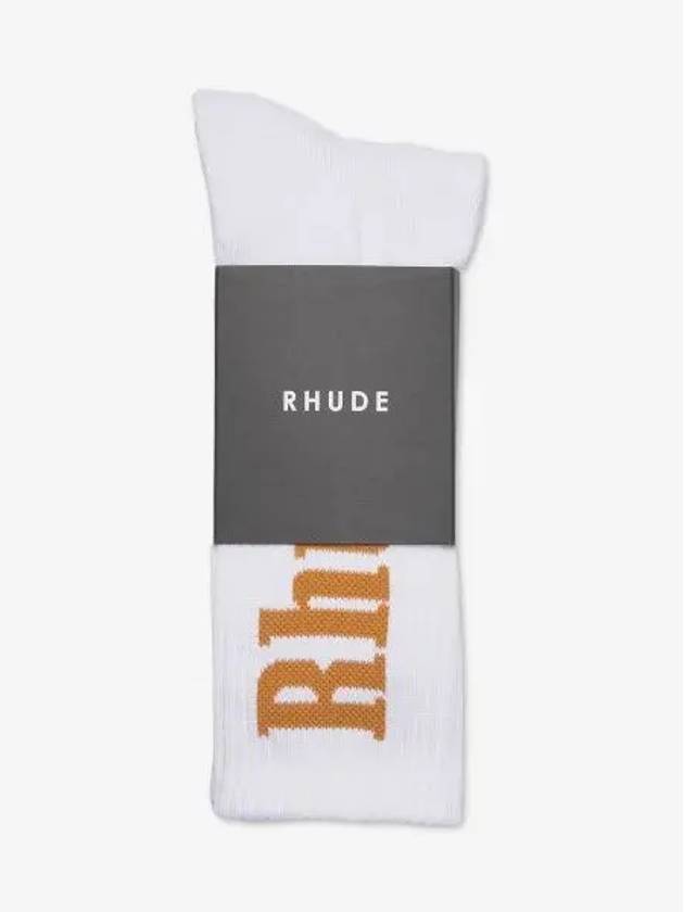 Men s Logo Socks White Mustard RHFW22SO040706600660 - RHUDE - BALAAN 1