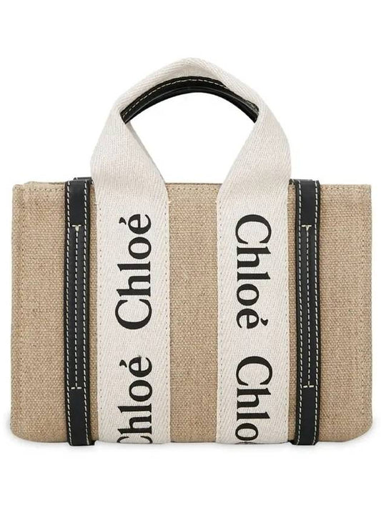 Woody Linen Canvas Calfskin Tote Bag Beige - CHLOE - BALAAN 2