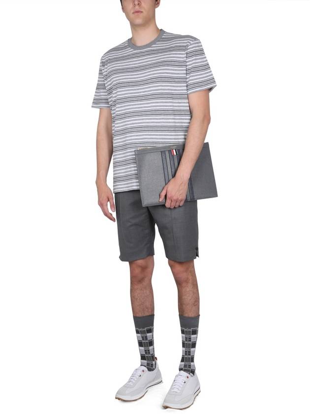 Men's Striped Midweight Jersey Short Sleeve T-Shirt Grey - THOM BROWNE - BALAAN 3