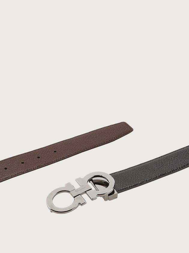 Reversible Gancini Leather Belt Dark Brown Black - SALVATORE FERRAGAMO - BALAAN 3