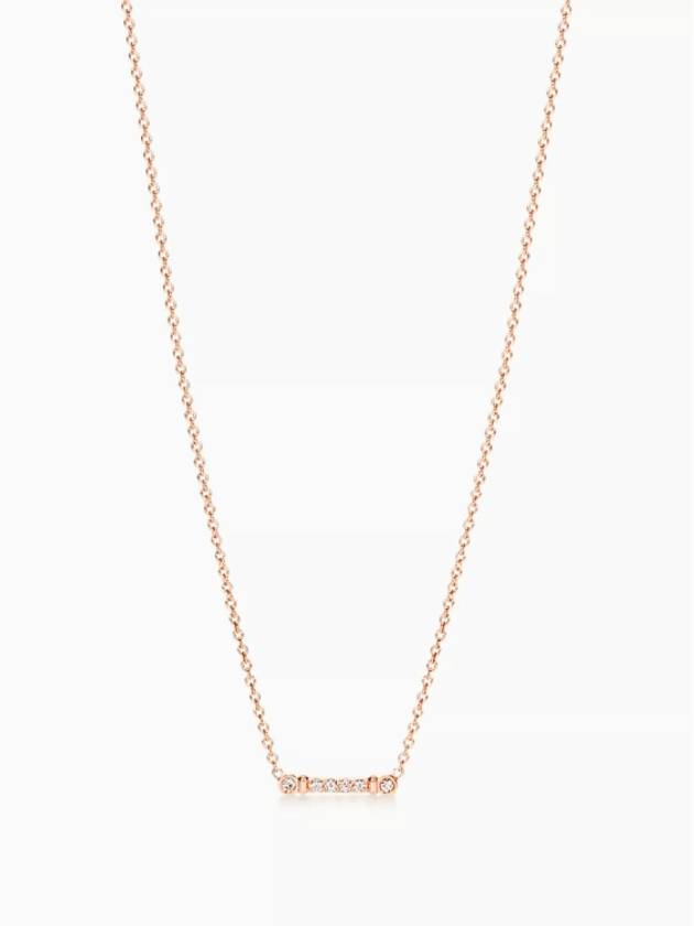 Tiffany Fleur de Lis Stem Pendant Rose Gold Diamond Necklace Women - TIFFANY & CO. - BALAAN 1