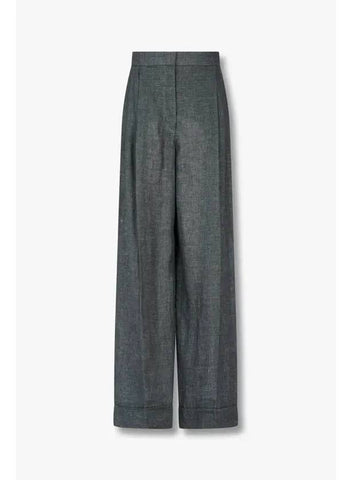 Women s Two Tuck Roll Up Linen Pants Dark Green - EMPORIO ARMANI - BALAAN 1