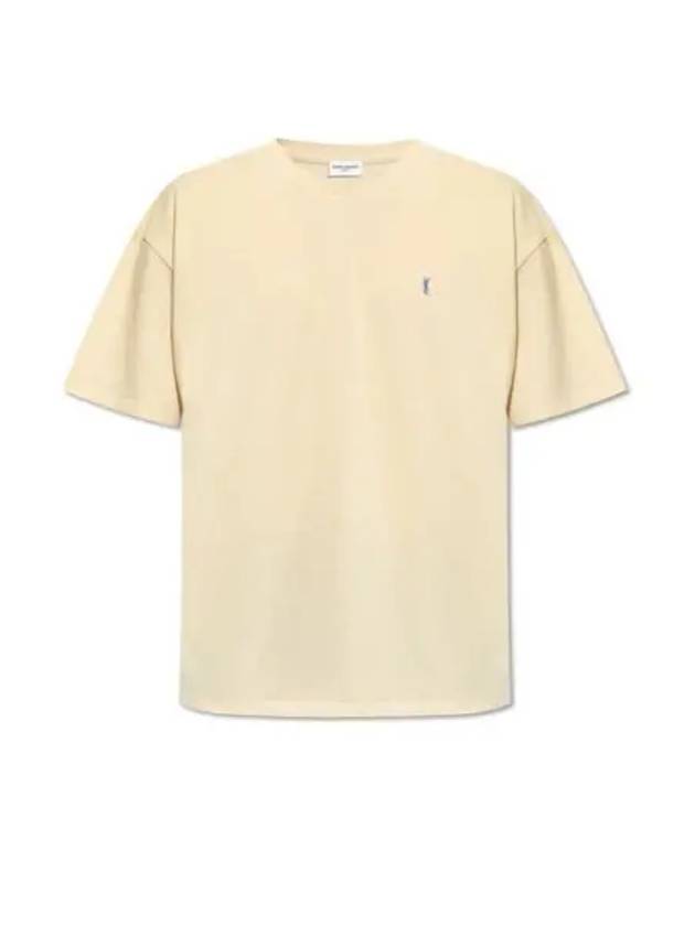 Embroidered Logo Short Sleeve T-Shirt Yellow - SAINT LAURENT - BALAAN 2