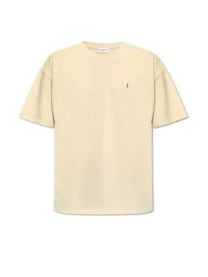 Embroidered Logo Short Sleeve T-Shirt Yellow - SAINT LAURENT - BALAAN 2