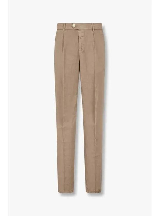 Men s pleated linen blend pants dark beige - BRUNELLO CUCINELLI - BALAAN 1