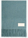 Logo Patch Fringe Wool Muffler Aquamarine - AMI - BALAAN 3