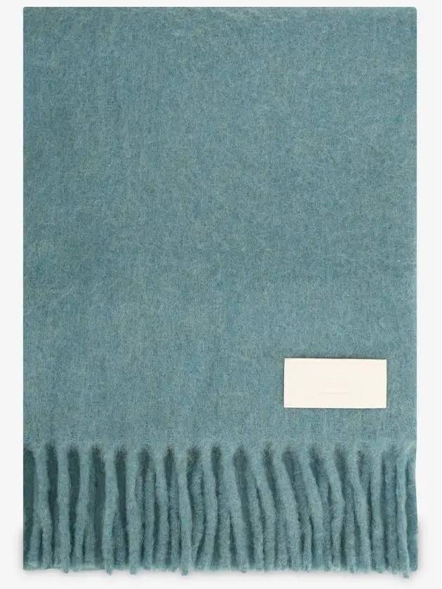 Logo Patch Fringe Wool Muffler Aquamarine - AMI - BALAAN 3