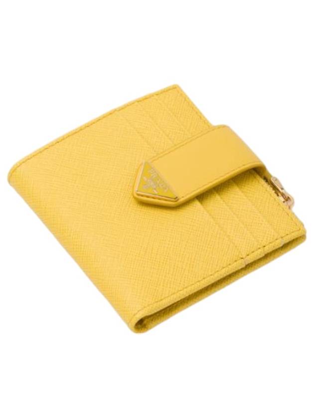 Saffiano Smooth Leather Small Half Wallet Sunny Yellow - PRADA - BALAAN 3