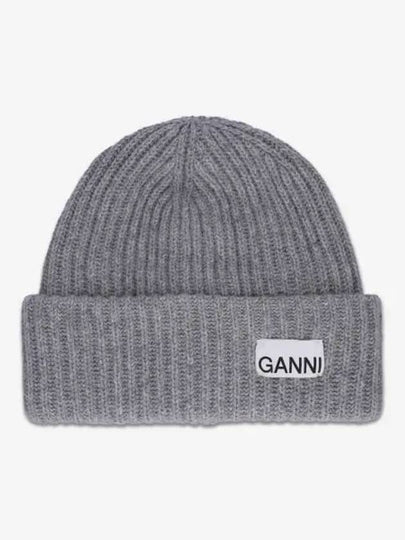 Logo Patch Knit Beanie Grey - GANNI - BALAAN 2