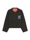 Women's Varsity Workwear Button Denim Jacket Black - KENZO - BALAAN 1