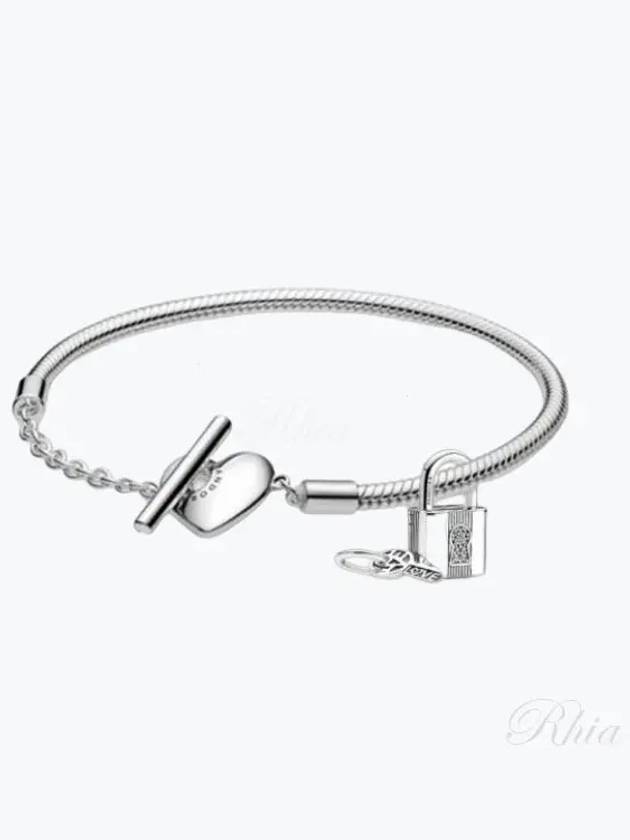 Heart T Bar Snake Chain Bracelet Silver - PANDORA - BALAAN 2