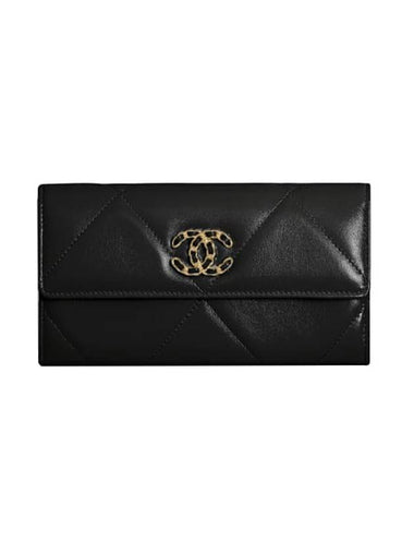 19 Long Flap Wallet Lambskin Gold Black - CHANEL - BALAAN 1