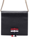 Pebble Grain Leather Bow Detail Chain Strap Card Wallet Black - THOM BROWNE - BALAAN 2