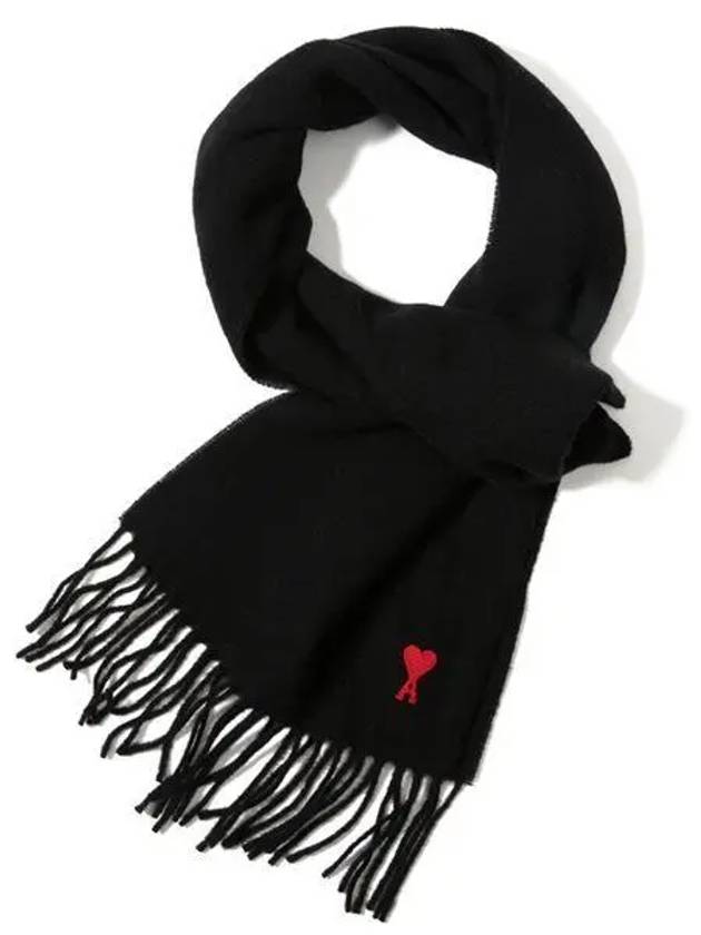 Small Heart Logo Wool Scarf Black - AMI - BALAAN 2