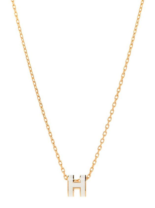 Mini Pop H Pendant Necklace Gold Blanc White - HERMES - BALAAN 2