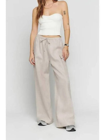 Wide Linen Cargo Pants Ethan Pant Oatmeal - REFORMATION - BALAAN 1